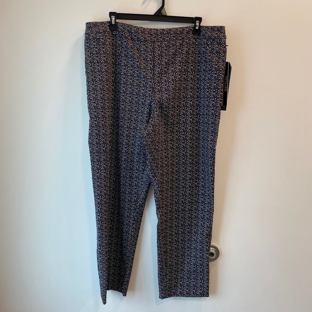 Renuar NWT Pants Womens 16 Black Paris Fit Tummy Tuck Dot Pattern Stretch Office